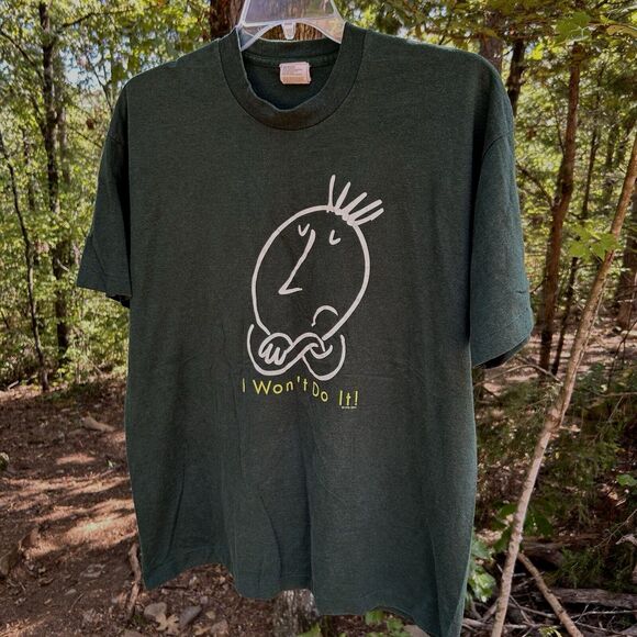 Vintage Brush Works I Won't Do It 1995 Single Stitch T Shirt Green XL Art Humor - Picture 1 of 8
